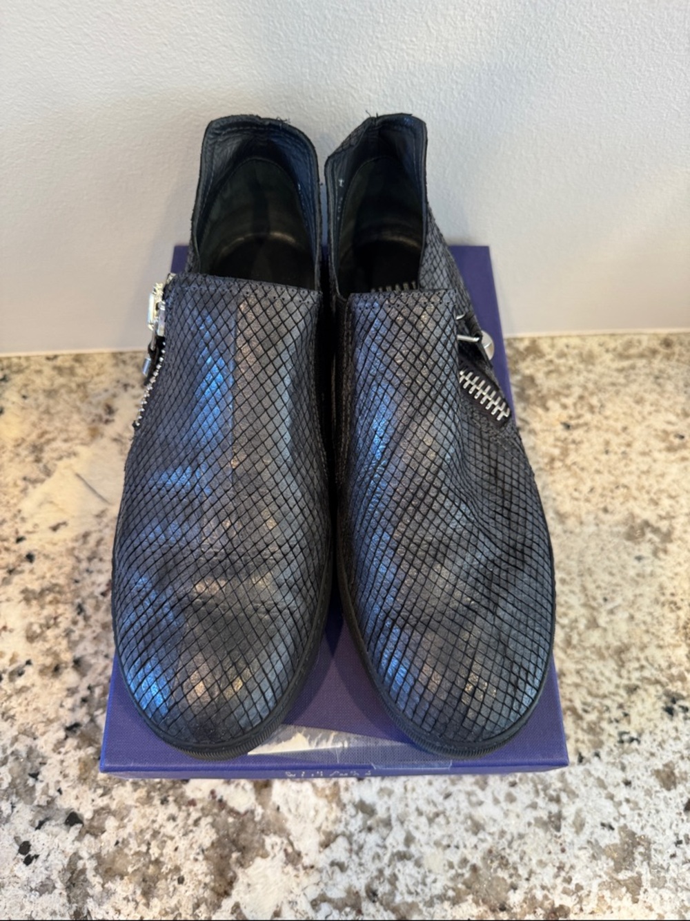 Stuart Weitzman Black Snakeskin Slip-On Sneakers